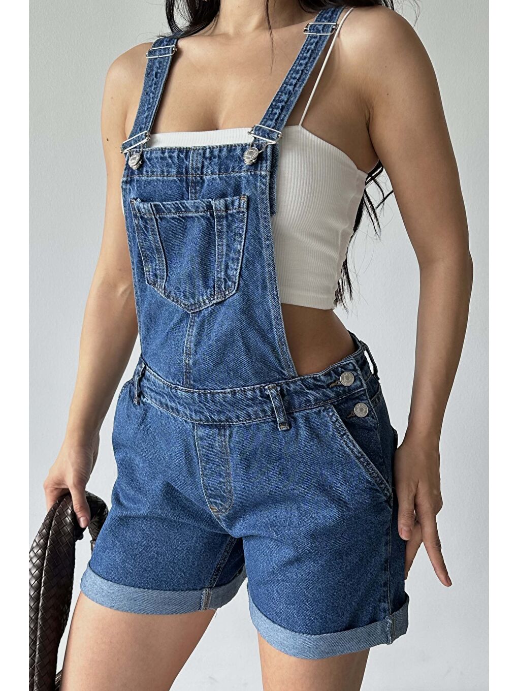 Askılı Salopet Şort Koyu Mavi - 27296-1