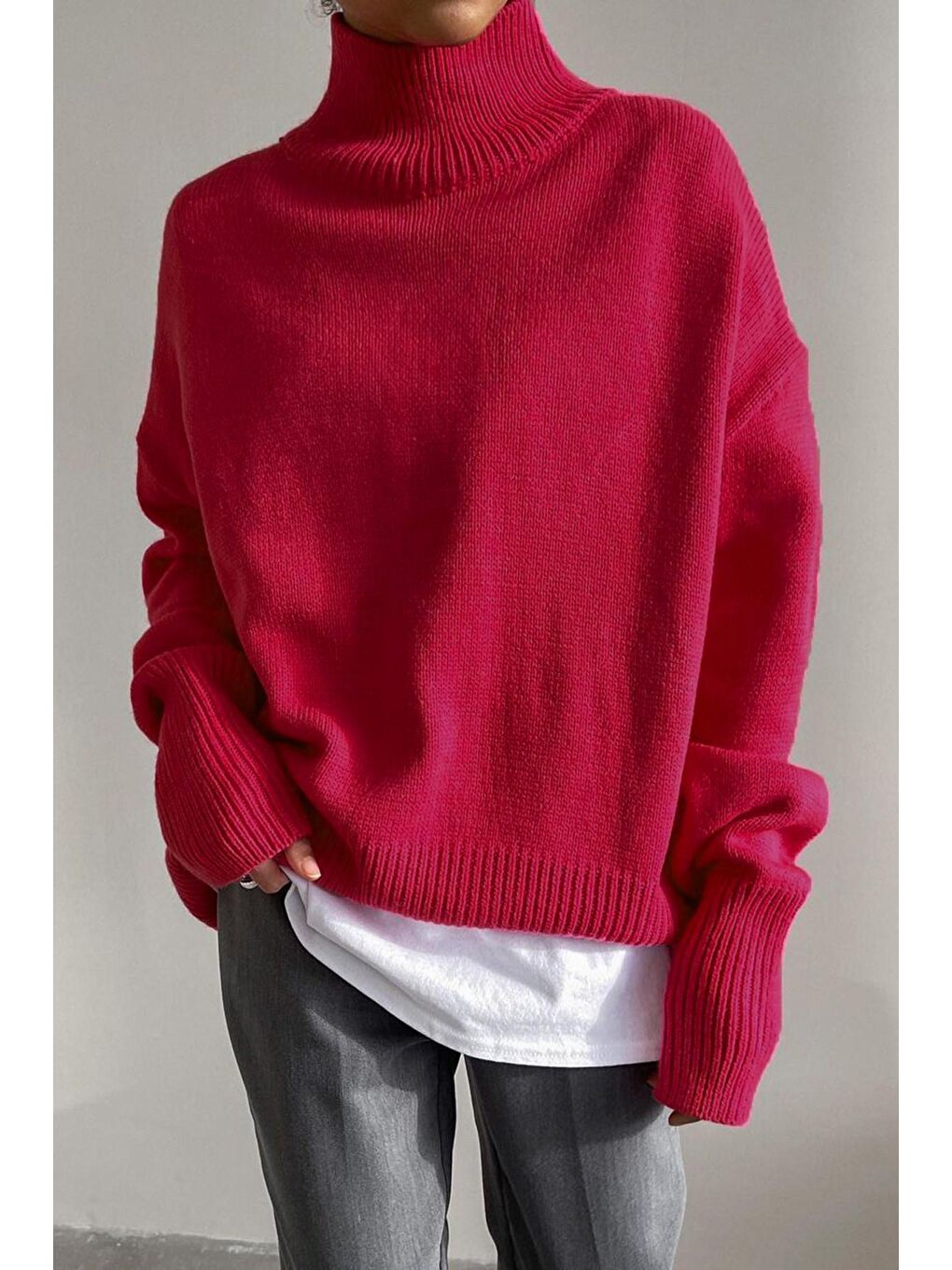 Pembe Balıkçı Yaka Kazak Mg1252