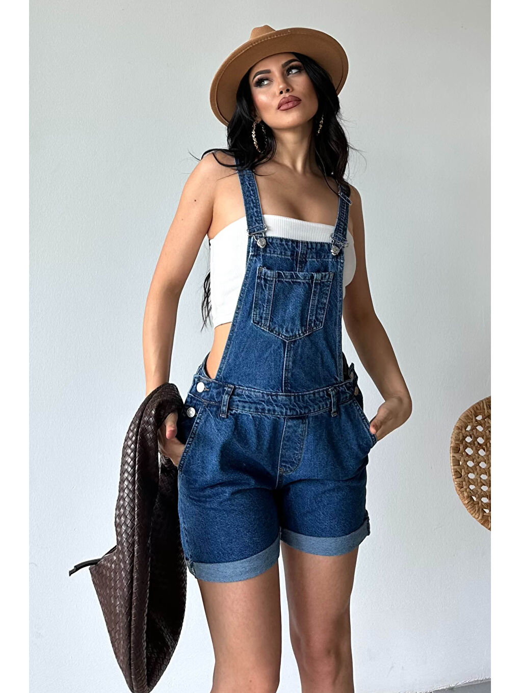 Askılı Salopet Şort Koyu Mavi - 27296-2