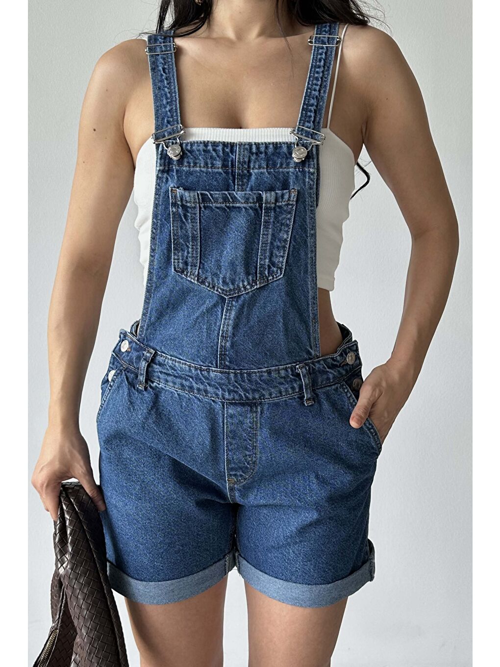 Askılı Salopet Şort Koyu Mavi - 27296-3