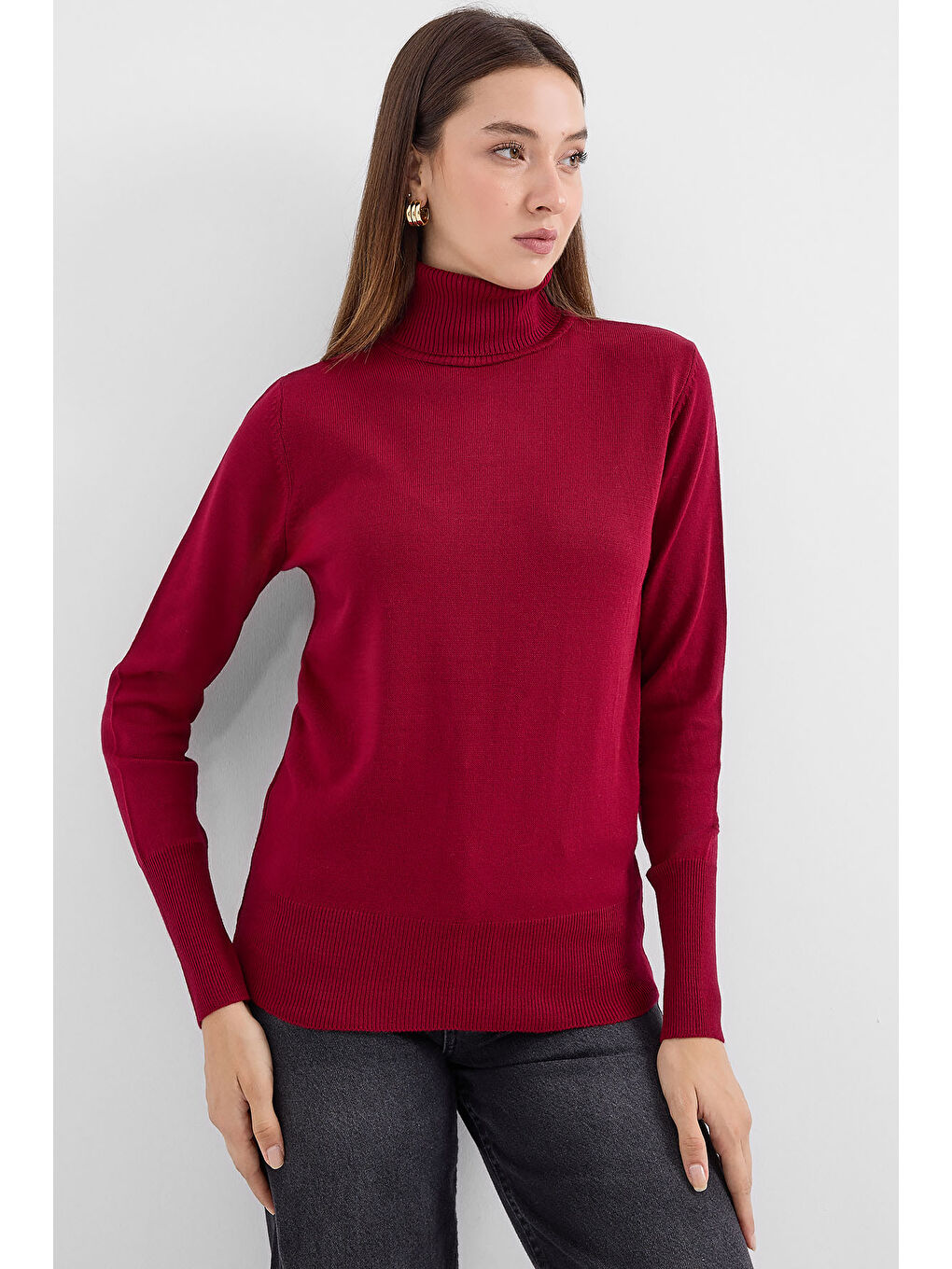 15747 Balıkçı Yaka Triko Kazak - Y.Bordo-2