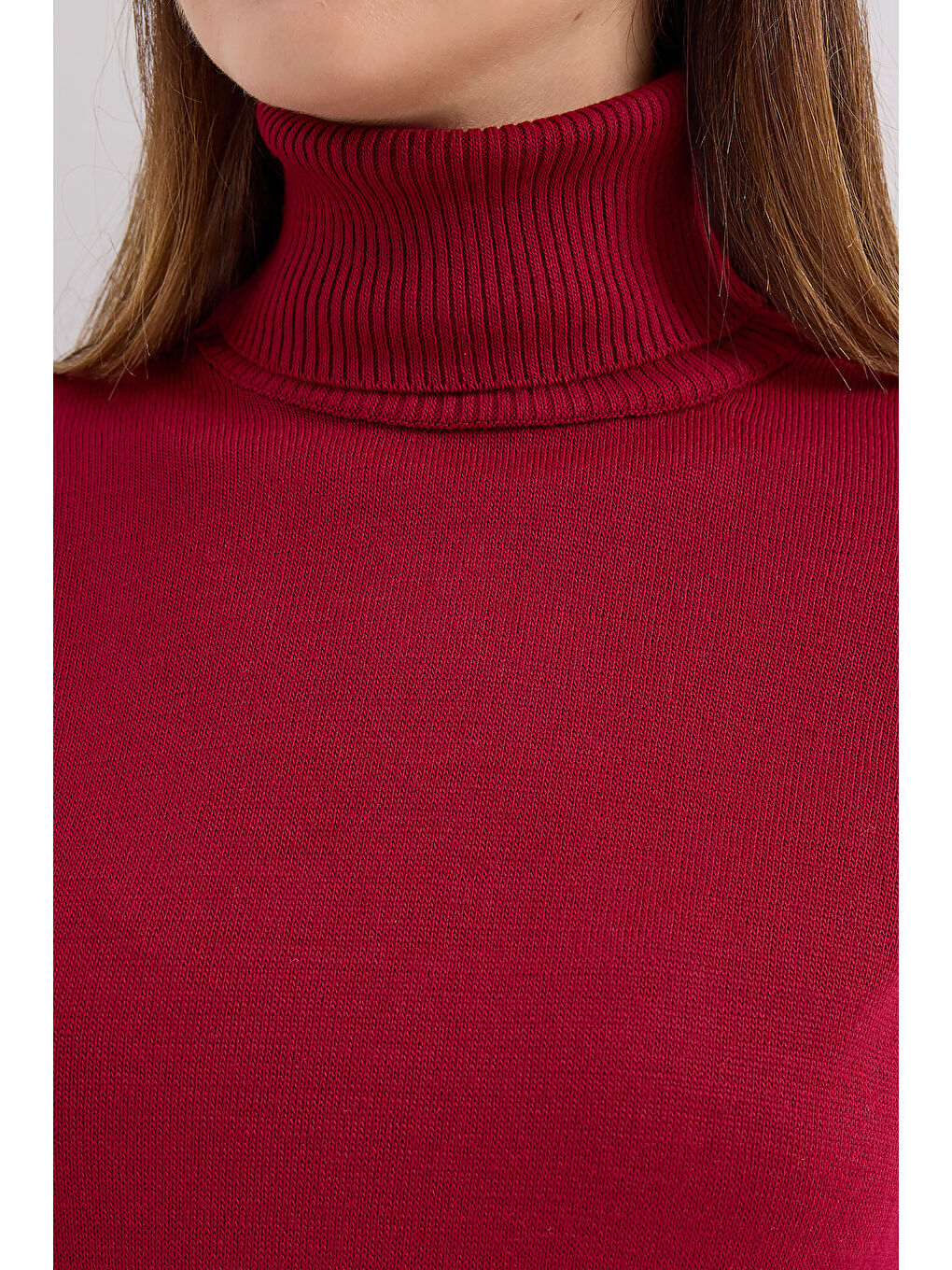 15747 Balıkçı Yaka Triko Kazak - Y.Bordo-3