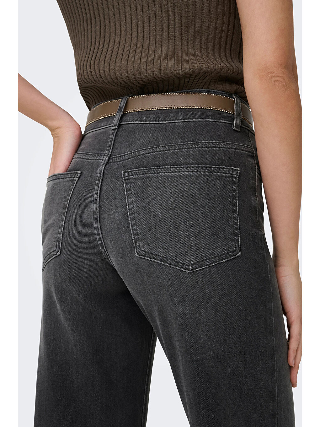 Gri Onlmadison Pamuklu Wide Leg Fit Yüksek Bel Kadın Jean Pantolon 15367997-4