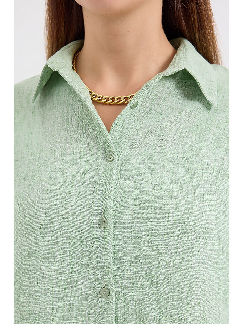 Yeşil 6671 Oversize Keten İkili Takım - Çağla-4