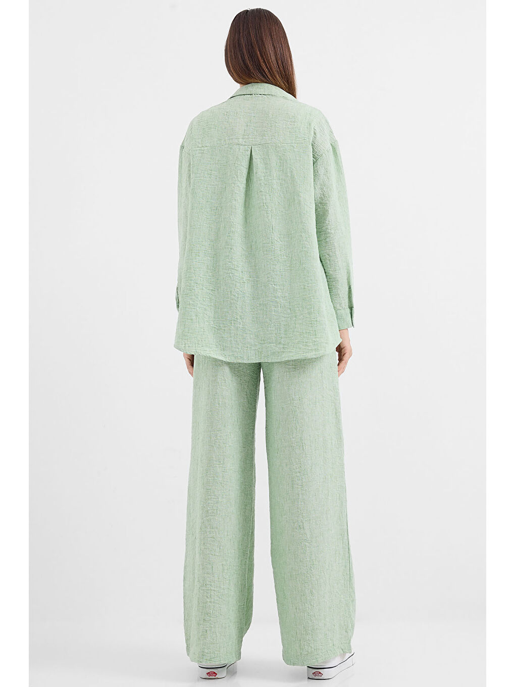 Yeşil 6671 Oversize Keten İkili Takım - Çağla-5