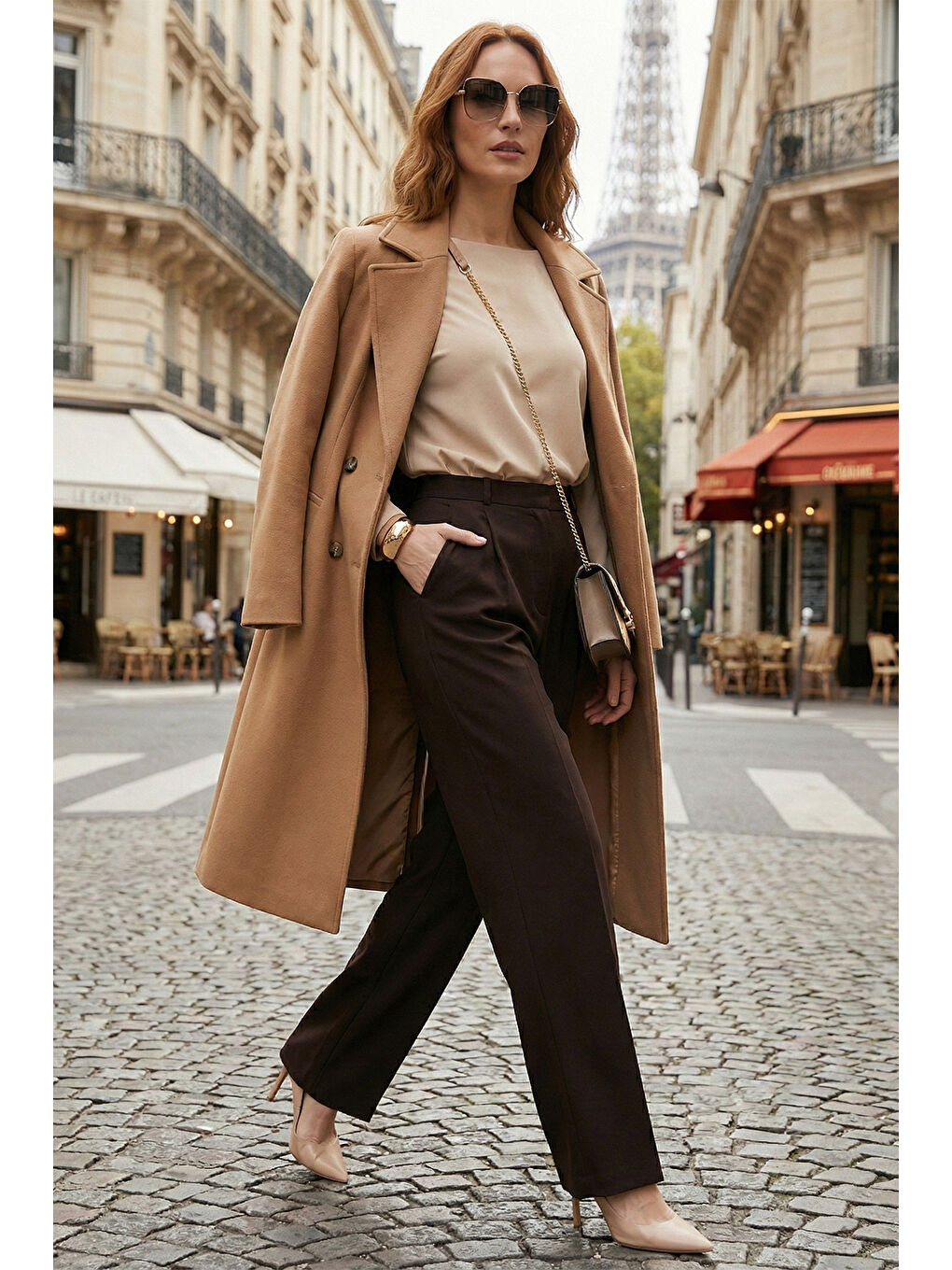 Kahverengi Regular Fit Yüksek Bel Düz Paça Kadın Pantolon 6923873