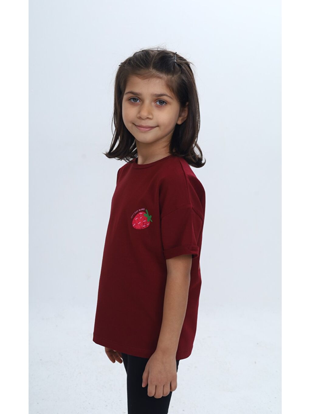 Bordo Kız Çocuk Bisiklet Yaka Kısa Kollu Baskılı Tişört 24978-1