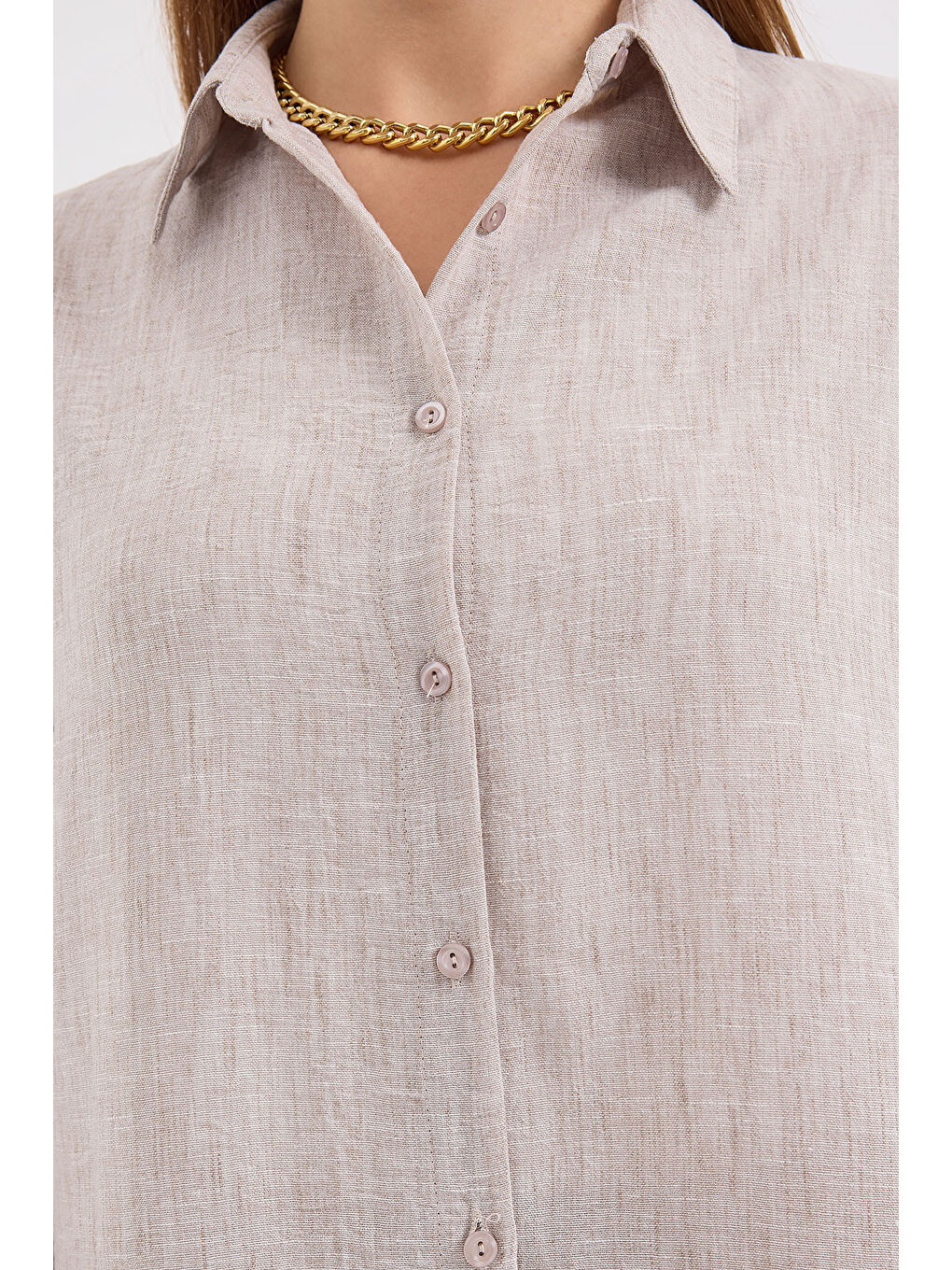 6671 Oversize Keten İkili Takım - Bej-4