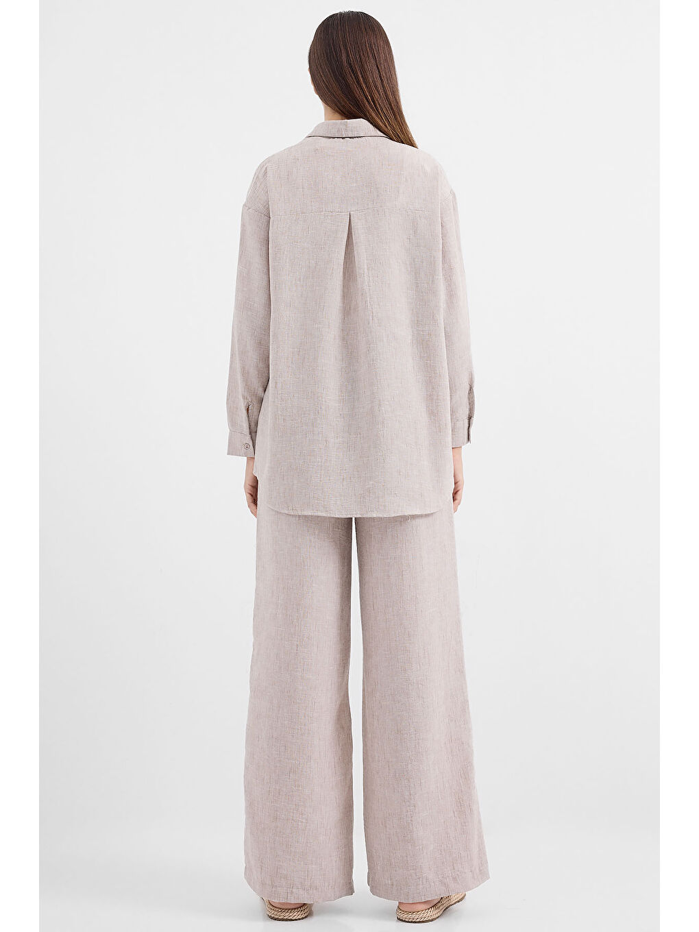 6671 Oversize Keten İkili Takım - Bej-5