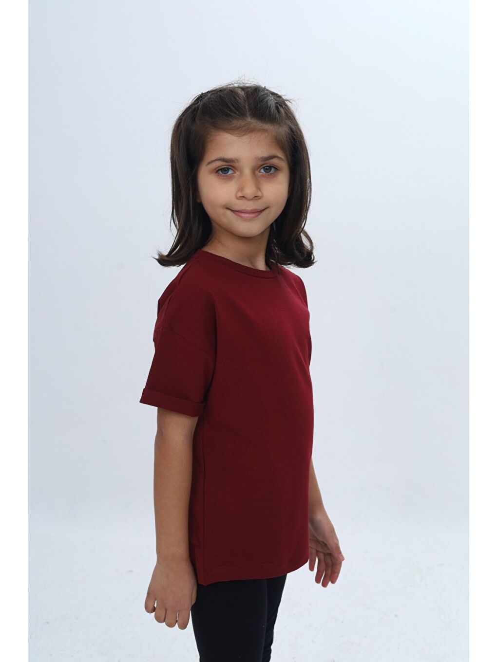Bordo Kız Çocuk Bisiklet Yaka Kısa Kollu Baskılı Tişört 24978-2