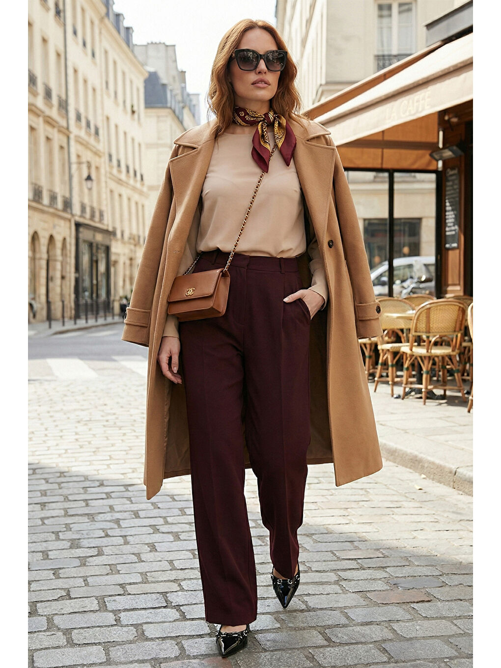 Mürdüm Regular Fit Yüksek Bel Düz Paça Kadın Pantolon 6923873