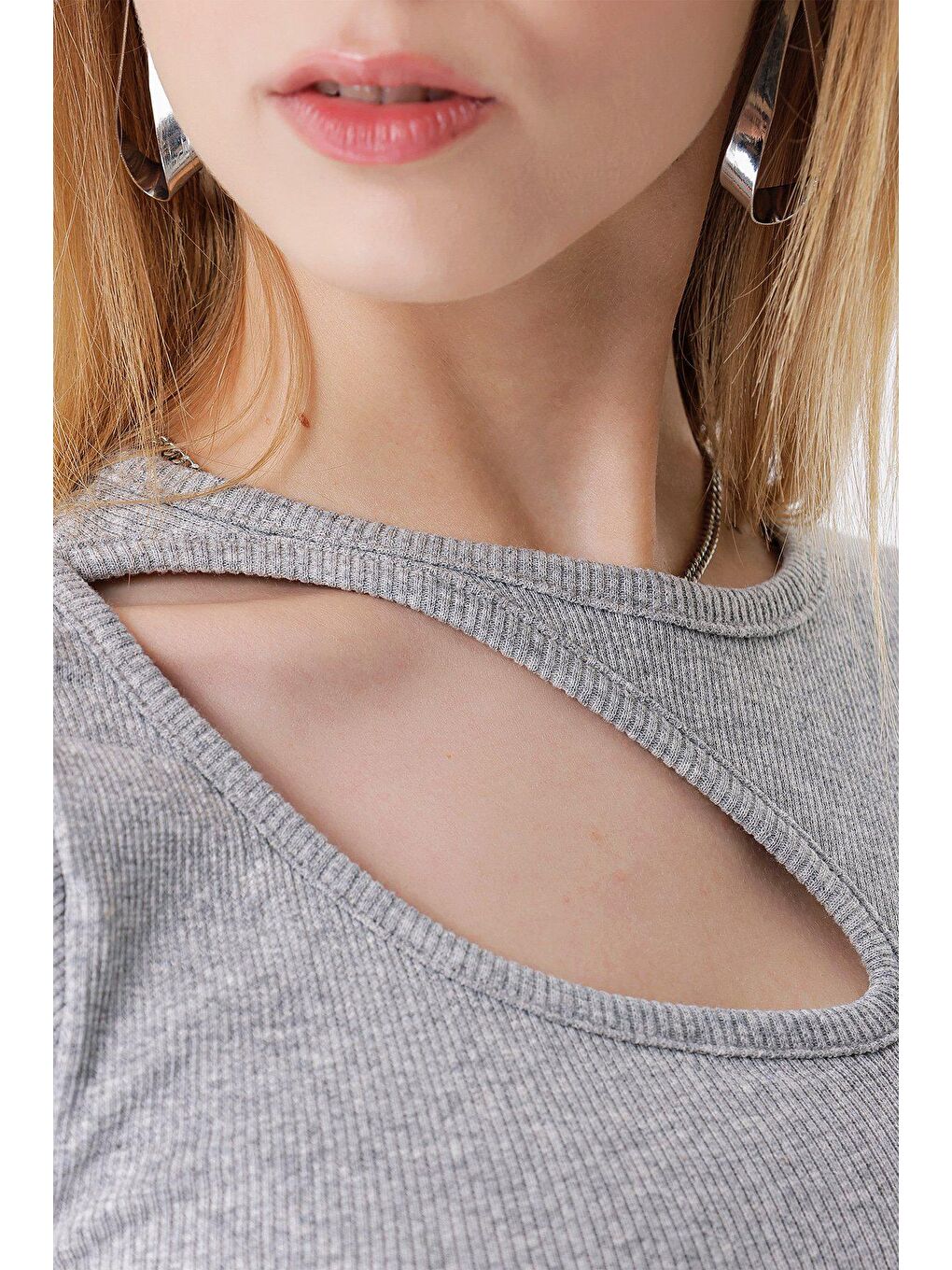 Gri Bisiklet Yaka Pencereli Kaşkorse BLUZ-2