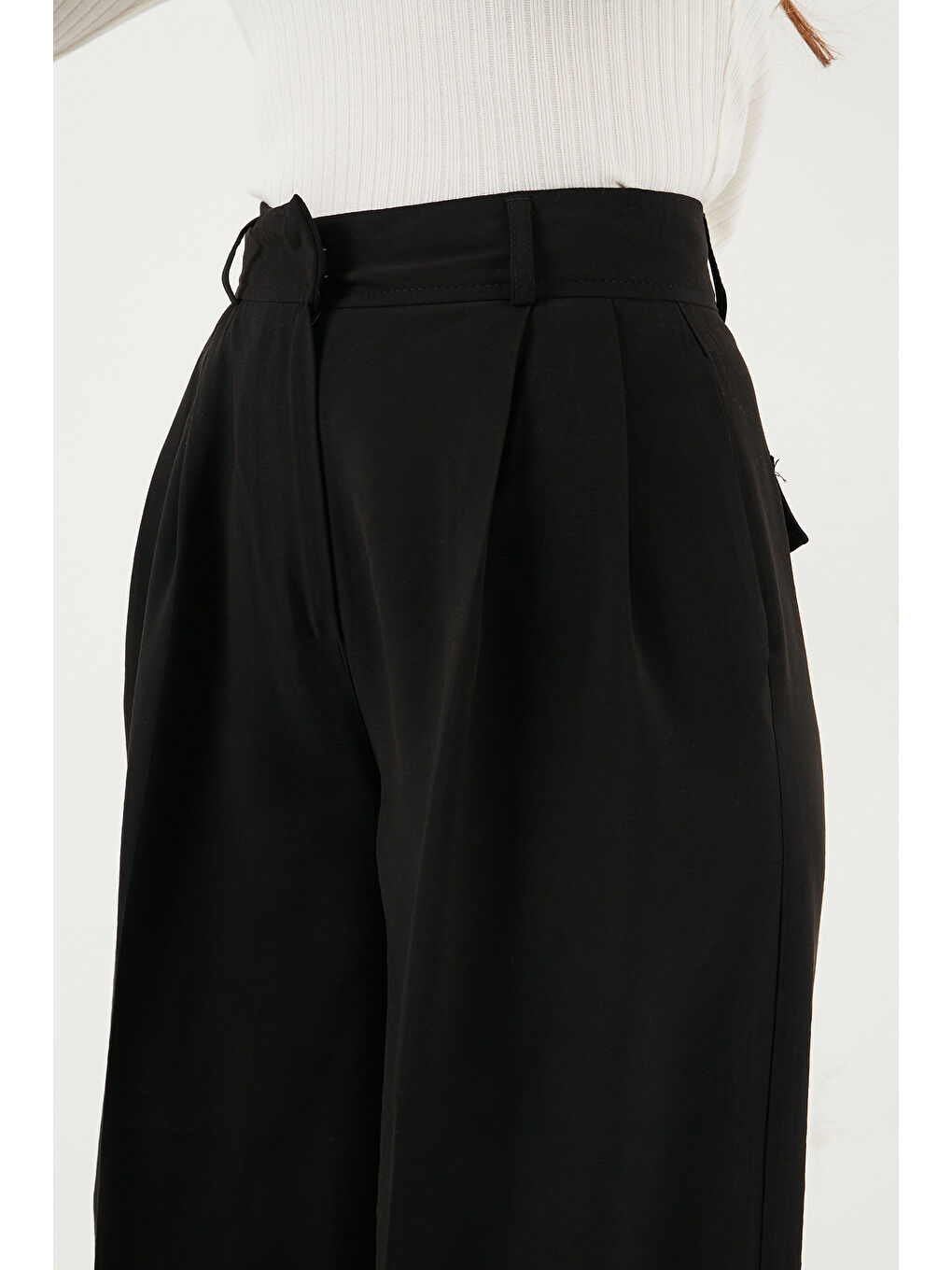 Siyah Wide Leg Yüksek Bel Geniş Paça Pileli Kadın Pantolon 6923871-5