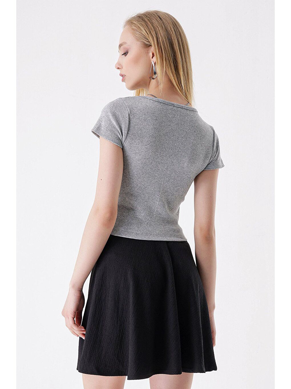 Gri Bisiklet Yaka Pencereli Kaşkorse BLUZ-3