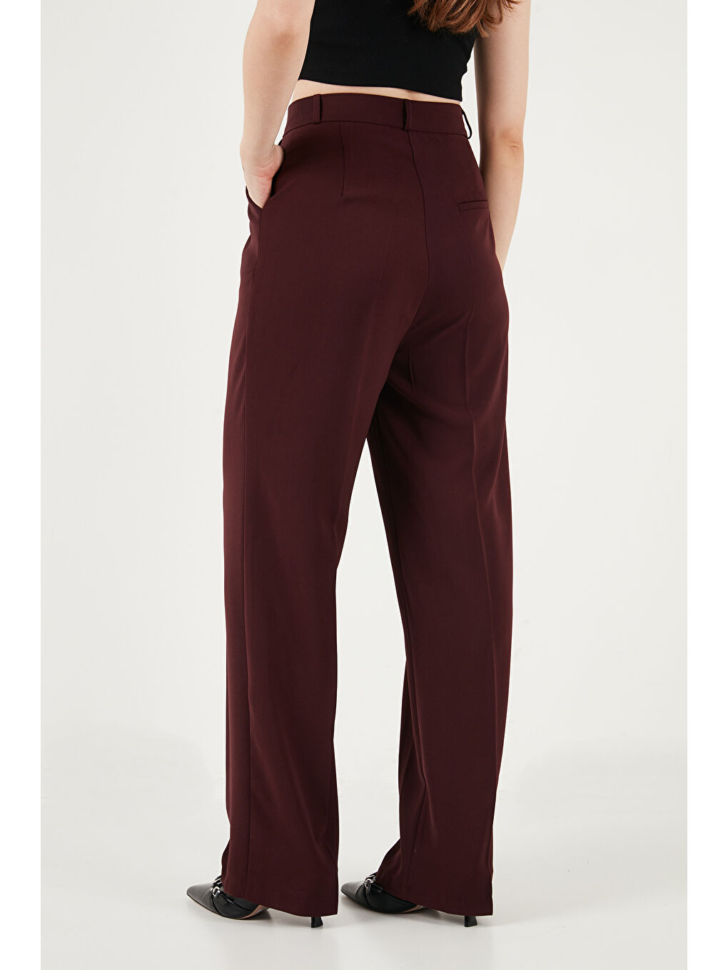 Mürdüm Regular Fit Yüksek Bel Düz Paça Kadın Pantolon 6923873-5