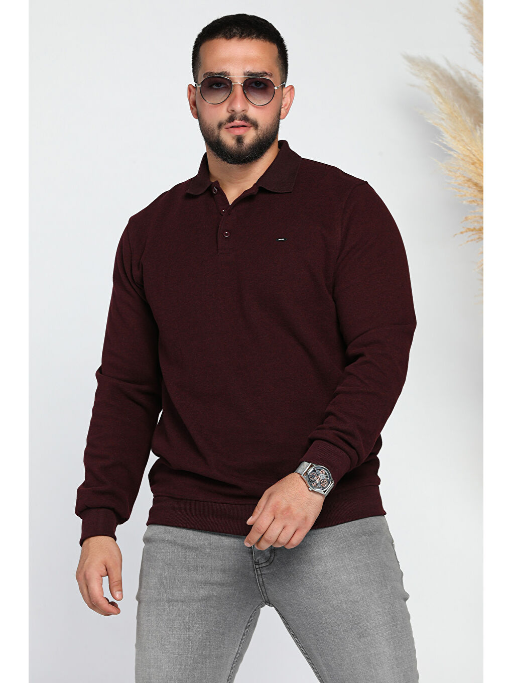 Mishar İtalia Bordo Erkek Polo Yaka Selanik Sweatshirt