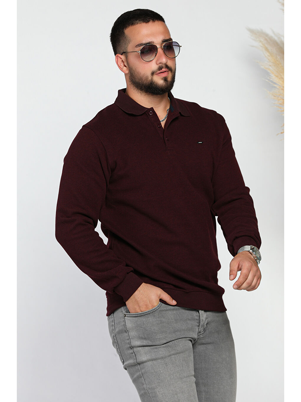 Mishar İtalia Bordo Erkek Polo Yaka Selanik Sweatshirt - 1