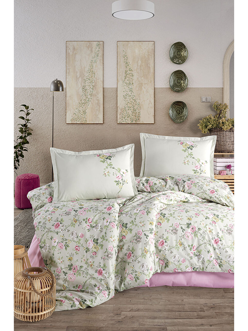 Yeşil %100 Pamuk Nevresim Takımı Çift Kişilik Elara-1