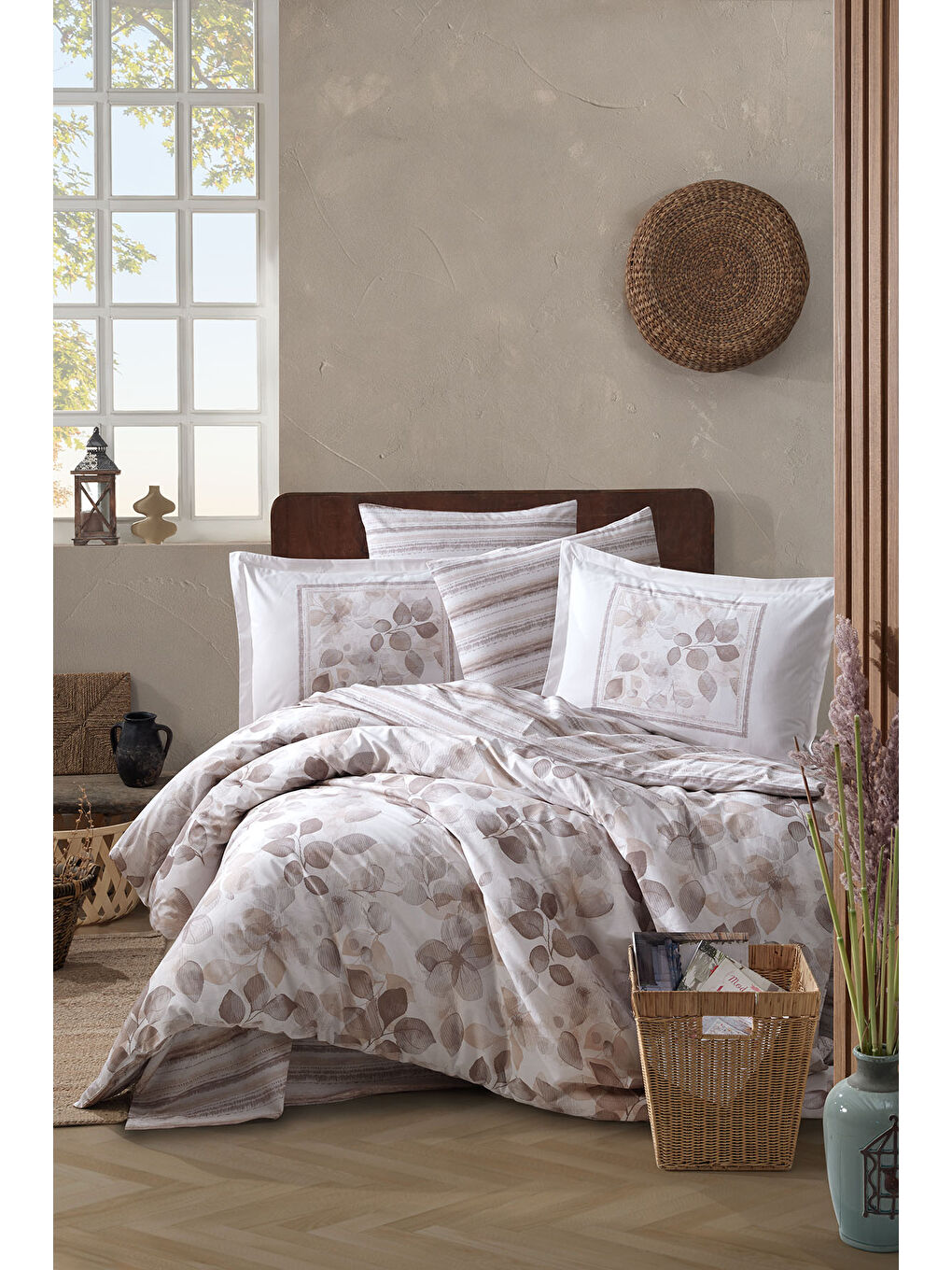 Bej %100 Pamuk Nevresim Takımı Çift Kişilik Semeran-1