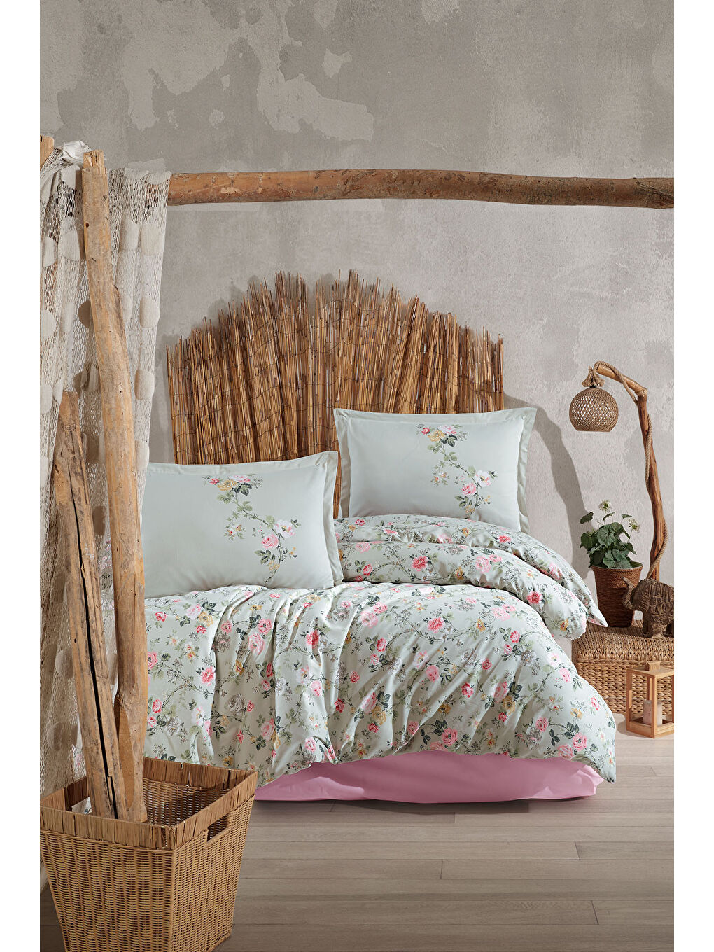 Yeşil %100 Pamuk Nevresim Takımı Çift Kişilik Elara-2