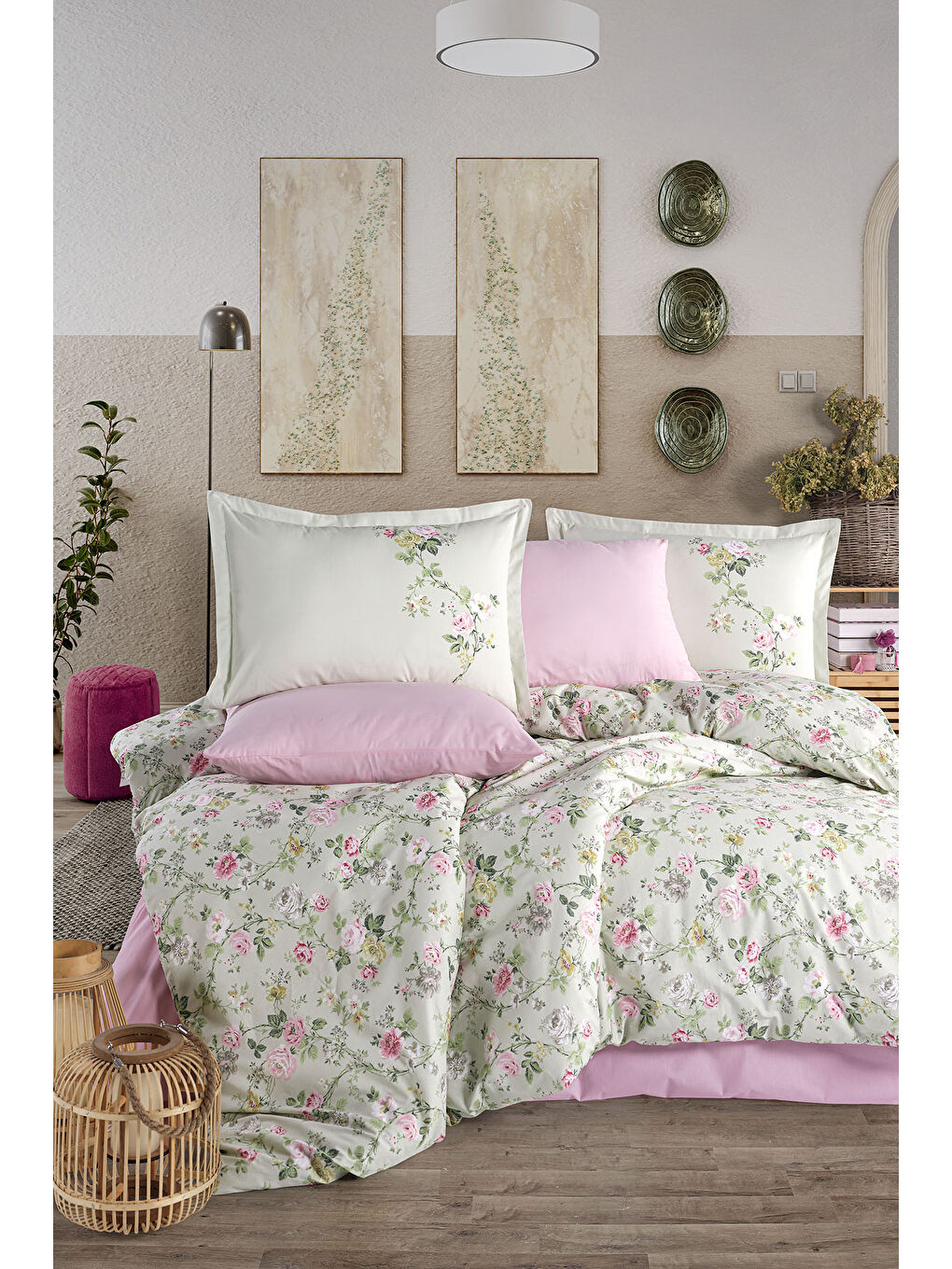 Yeşil %100 Pamuk Nevresim Takımı Çift Kişilik Elara-3