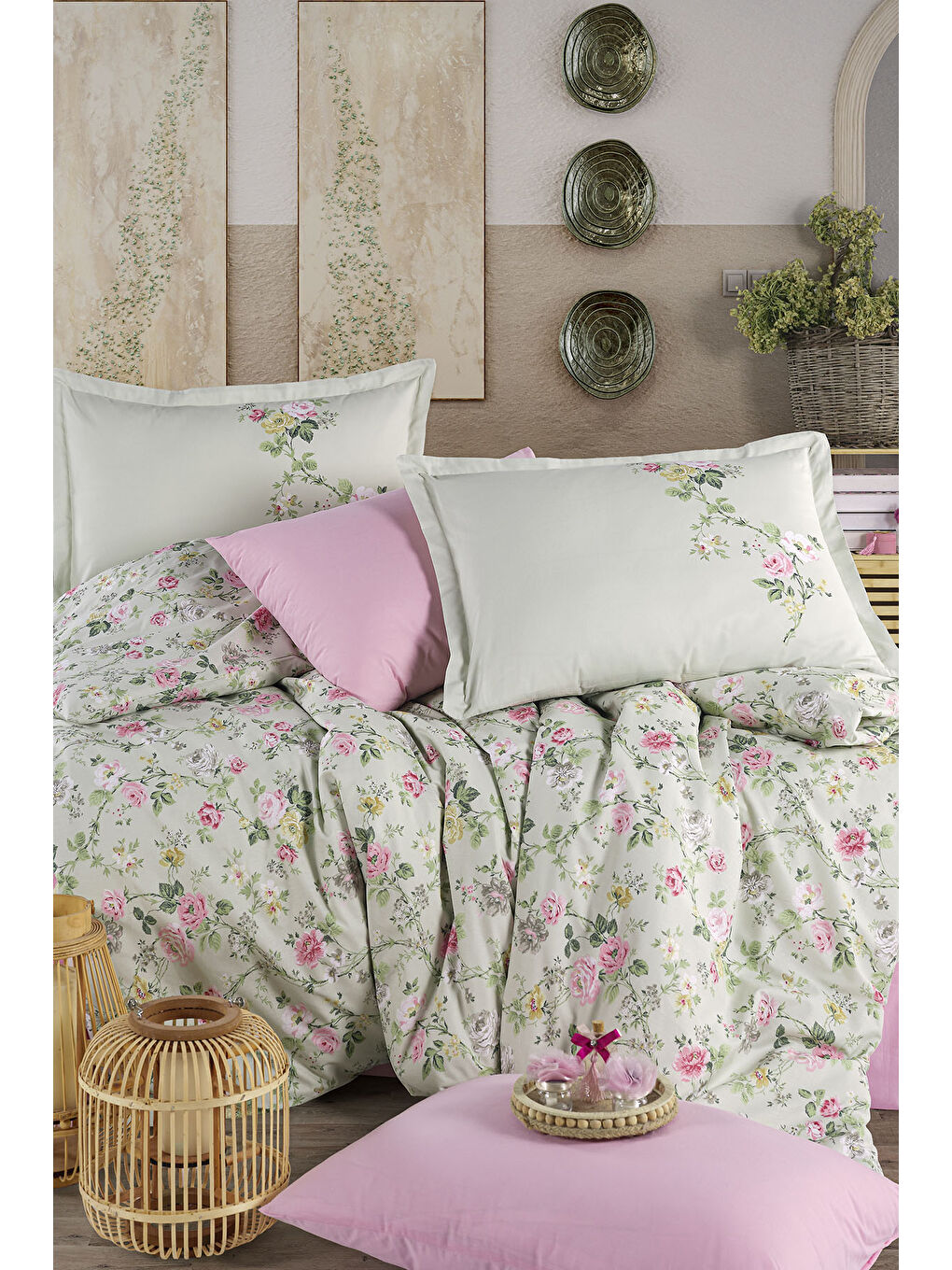 Yeşil %100 Pamuk Nevresim Takımı Çift Kişilik Elara-4