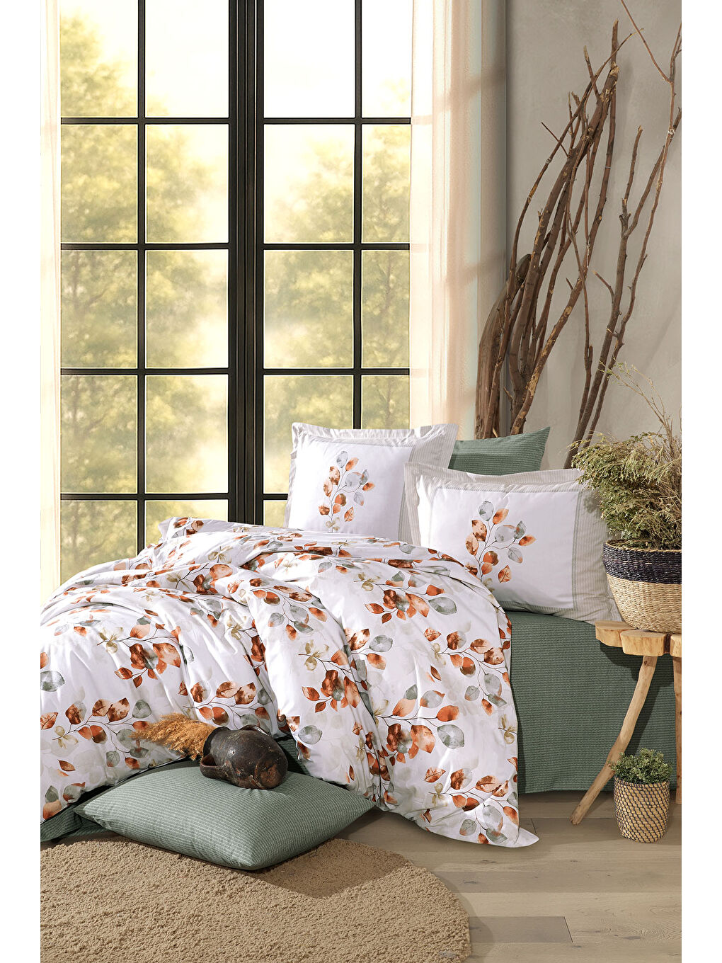 Yeşil %100 Pamuk Nevresim Takımı Çift Kişilik Ruska-1