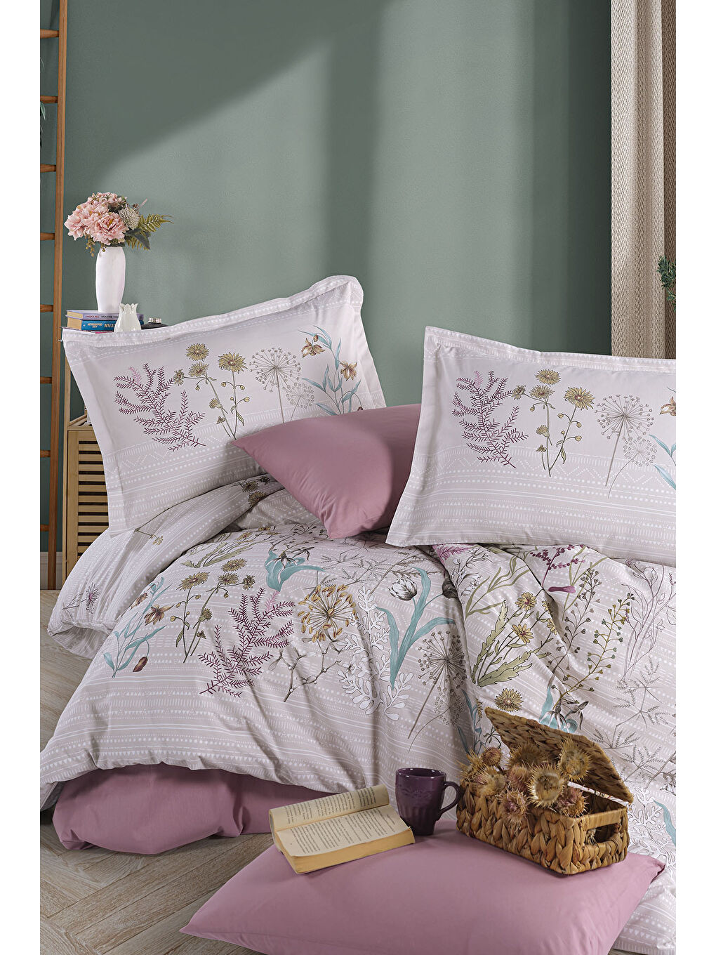 Pembe %100 Pamuk Nevresim Takımı Çift Kişilik Bahari-1