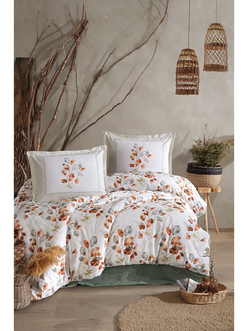 Yeşil %100 Pamuk Nevresim Takımı Çift Kişilik Ruska-2