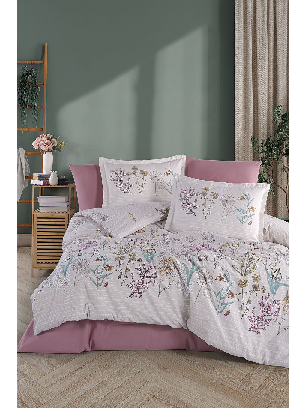 Pembe %100 Pamuk Nevresim Takımı Çift Kişilik Bahari-2