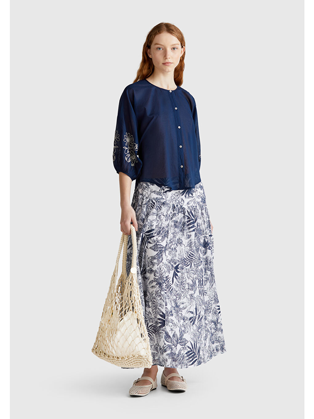 Kadın Ekru İçi Pamuk Delikli Omuz Çantası-2