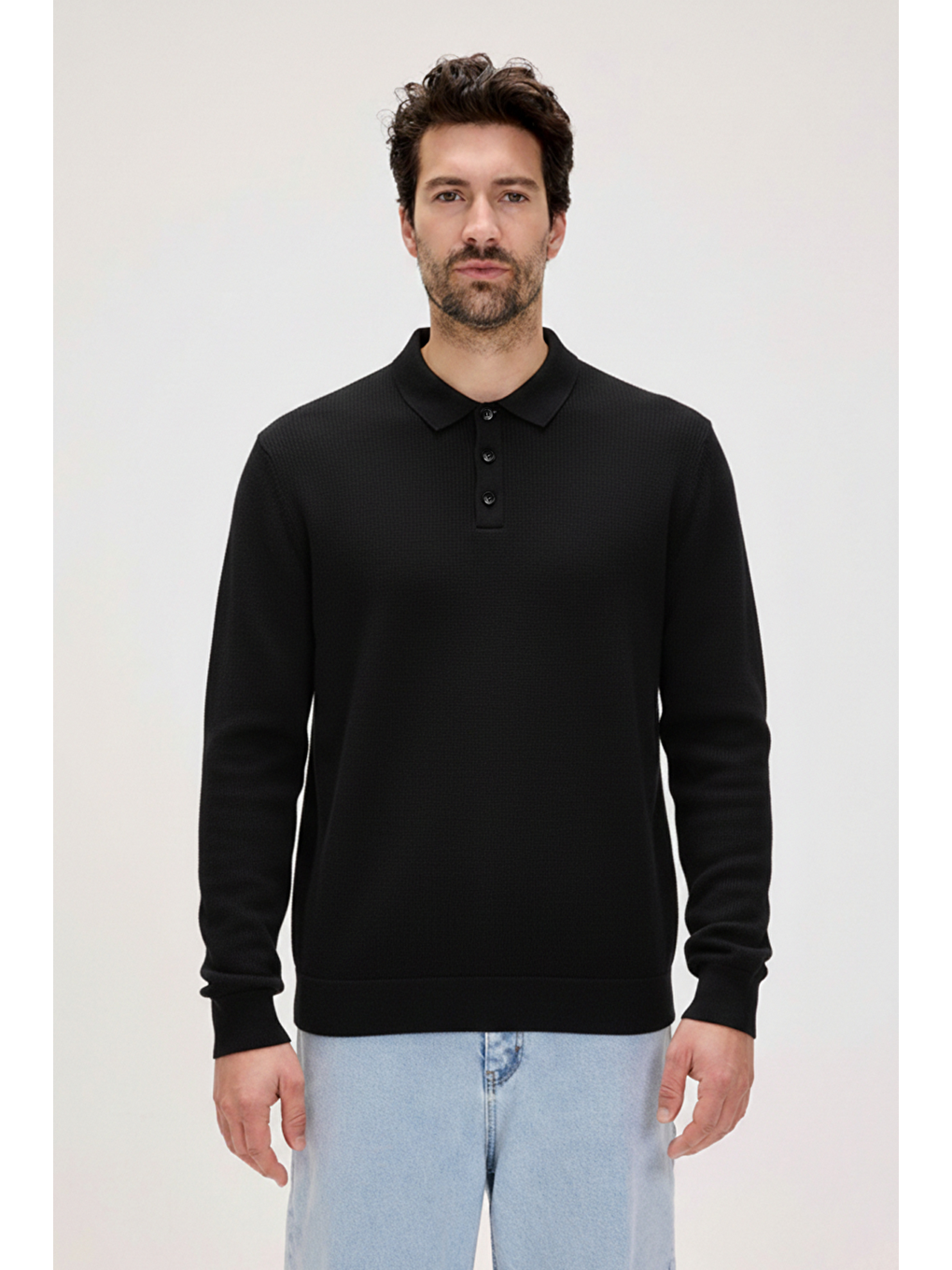 Dad Siyah Polo Yaka Erkek Triko Kazak