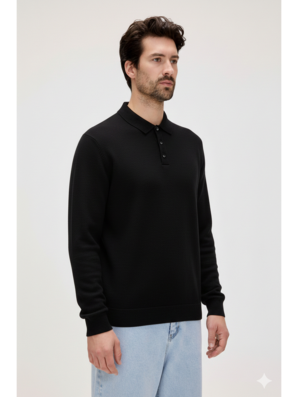 Dad Siyah Polo Yaka Erkek Triko Kazak-1