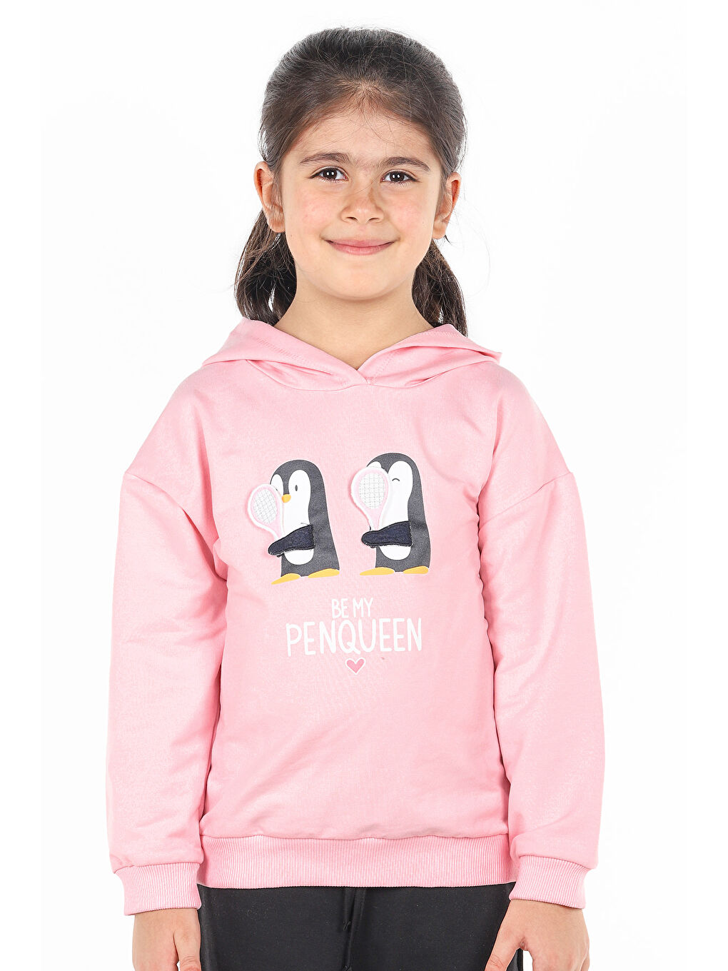 KİKO Pembe Kapüşonlu Baskılı Nakışlı Uzun Kollu Kız Çocuk Sweatshirt