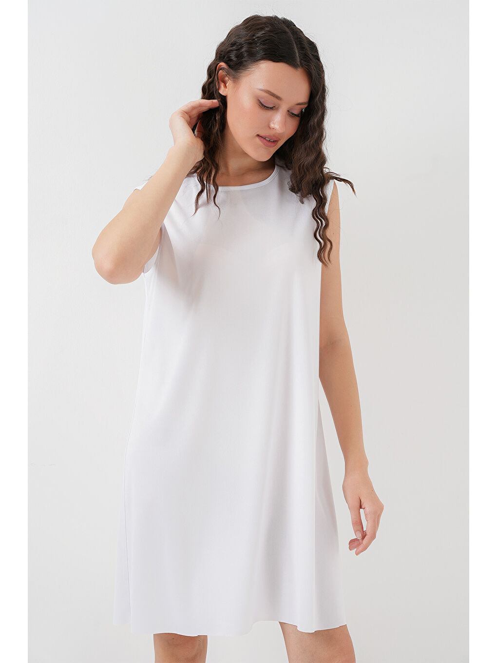 2535 Kolsuz Midi Elbise Astarı İçlik Jüpon - Beyaz