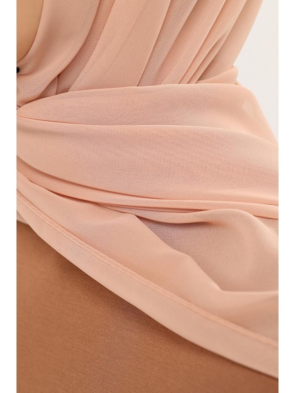 Bej Hazır Pratik Lüks Geçmeli Lastikli Boneli Şifon Şal-4