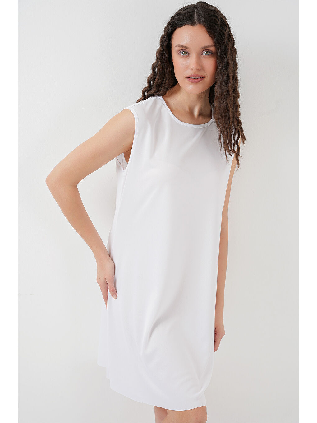 2535 Kolsuz Midi Elbise Astarı İçlik Jüpon - Beyaz-3