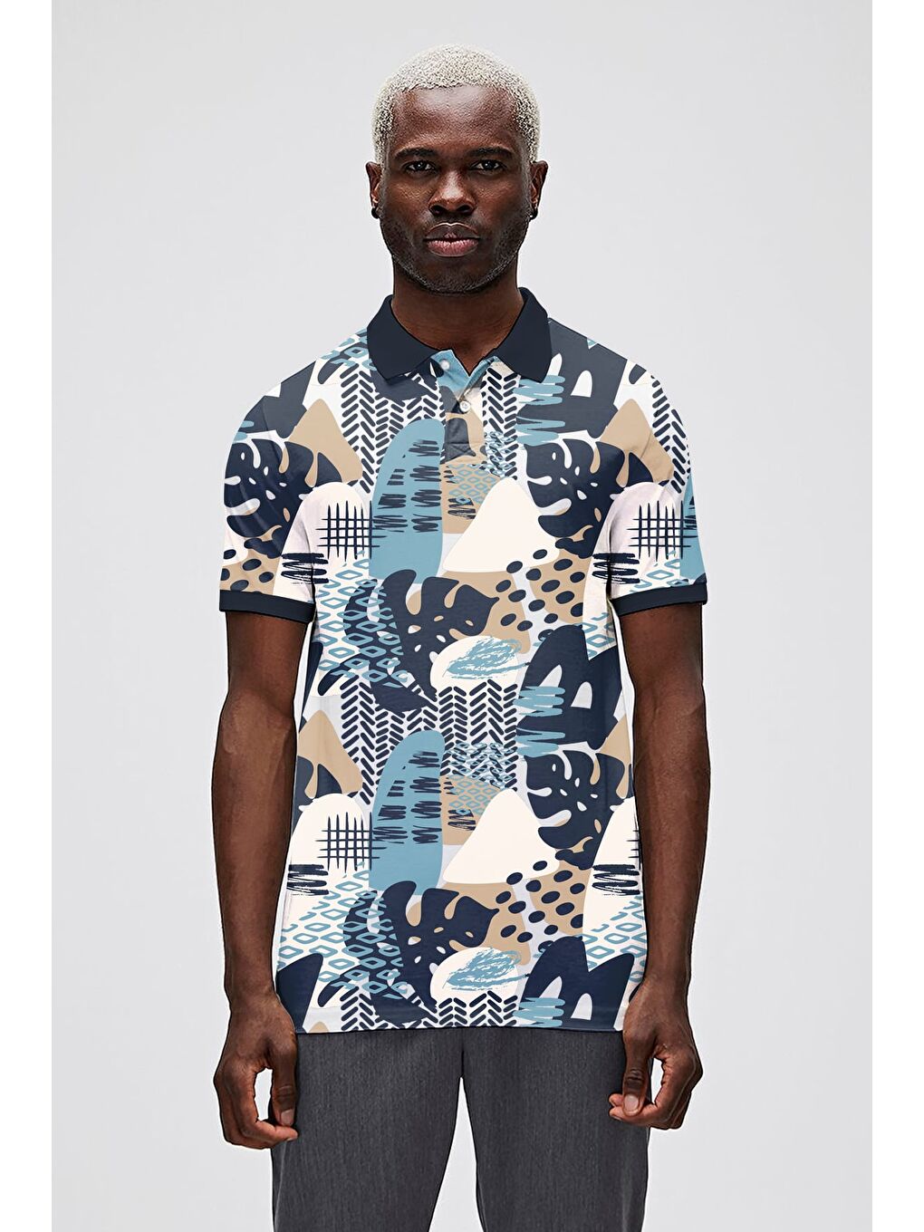 Bota Lacivert Polo Yaka Erkek Baskılı Tişört