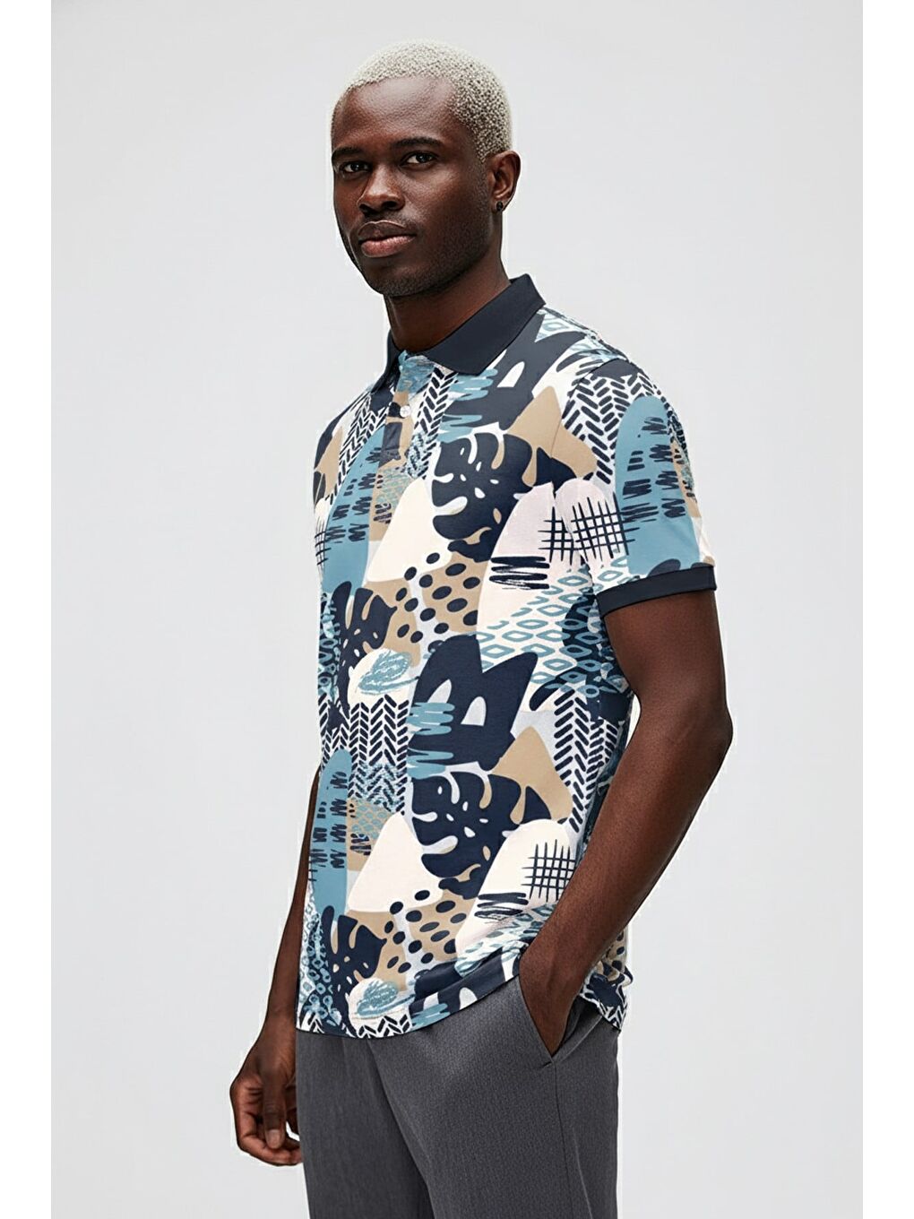 Bota Lacivert Polo Yaka Erkek Baskılı Tişört-1