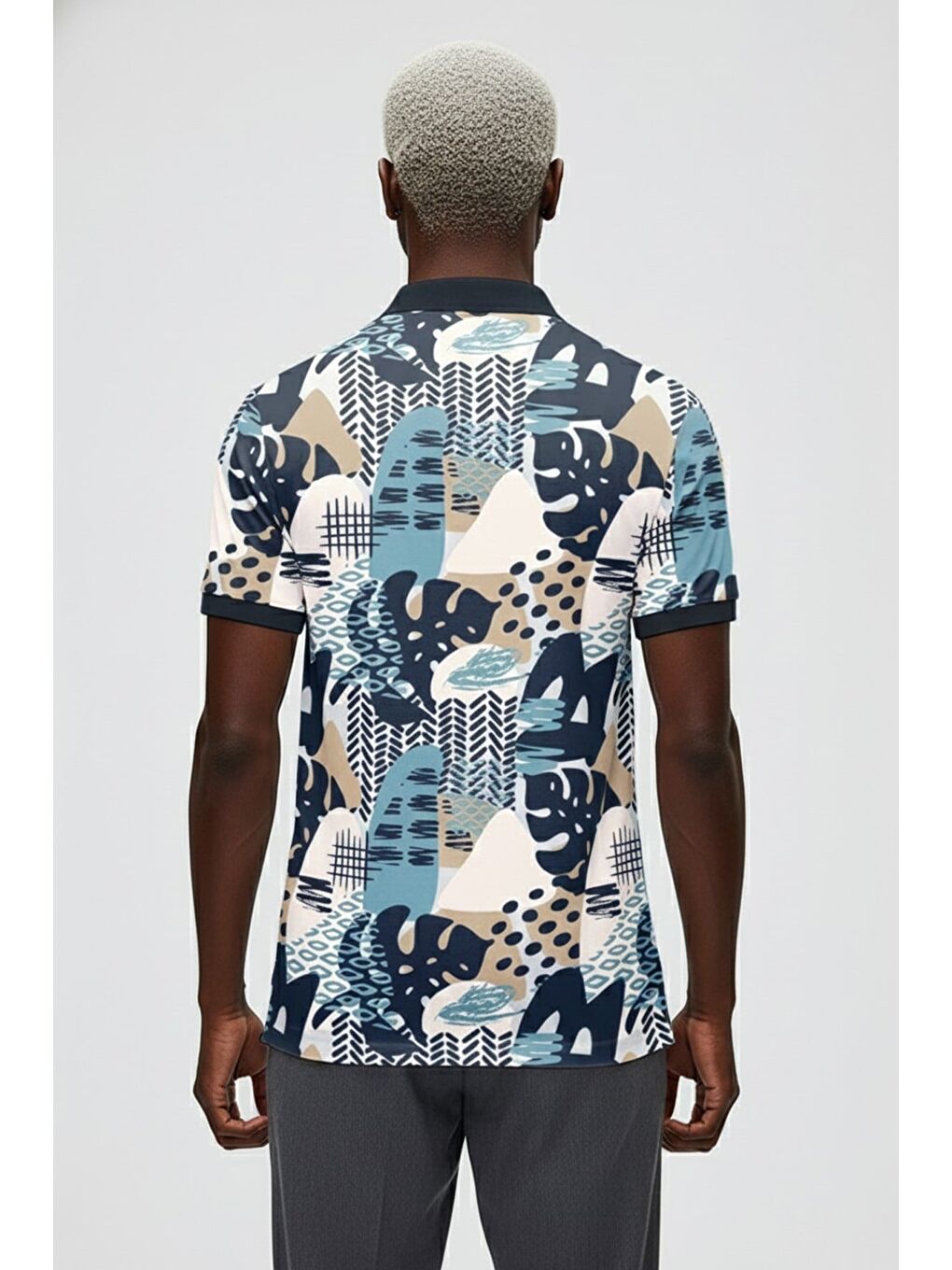 Bota Lacivert Polo Yaka Erkek Baskılı Tişört-2