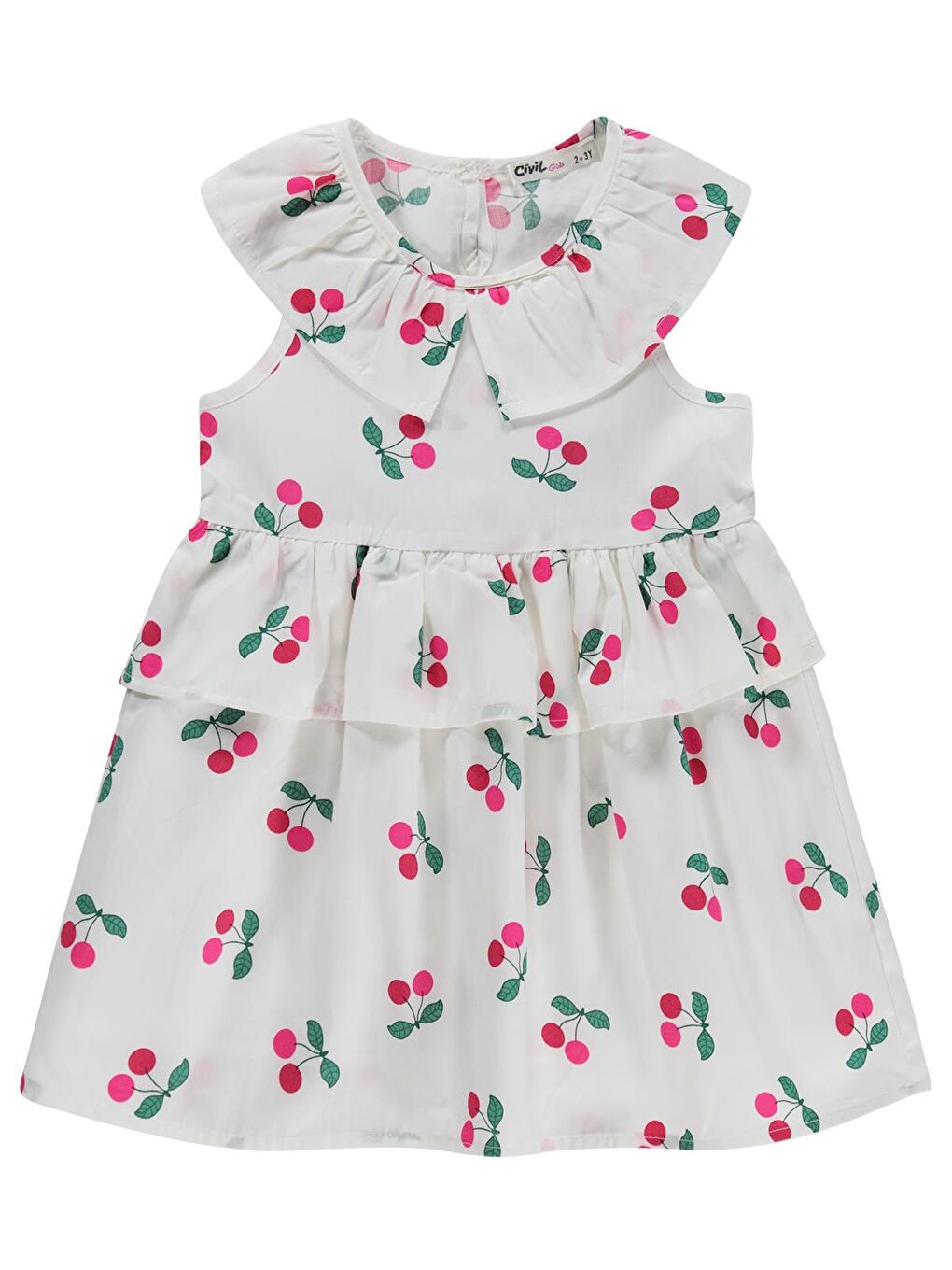 Girls Kiraz Baskılı 2-5 Yaş Elbise - Ekru 4-5 Yaş