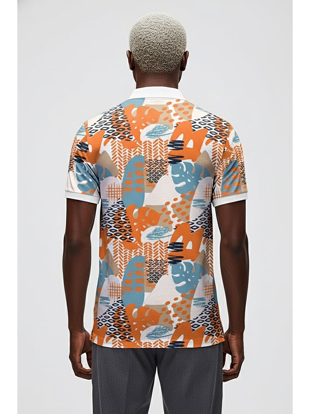 Bota Beyaz Polo Yaka Erkek Baskılı Tişört-2