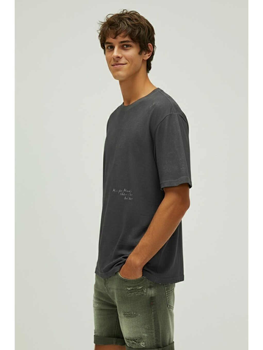 Gri Made For Asfalt Erkek Baskılı Tişört-1