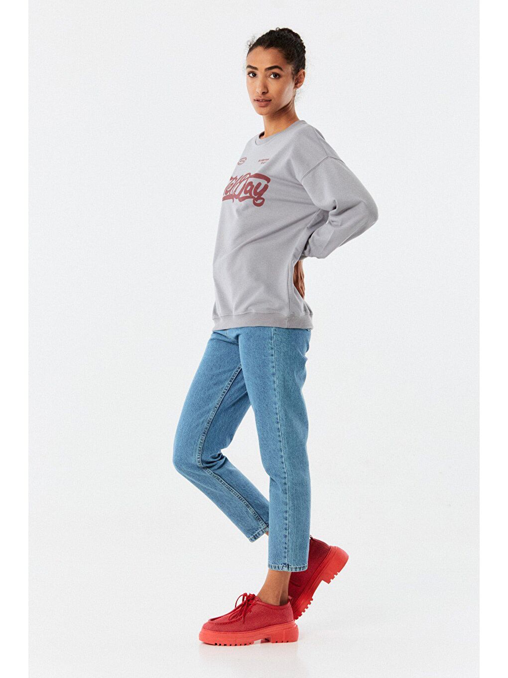 Fullamoda Füme Match Day Baskılı Bisiklet Yaka Sweatshirt - 2