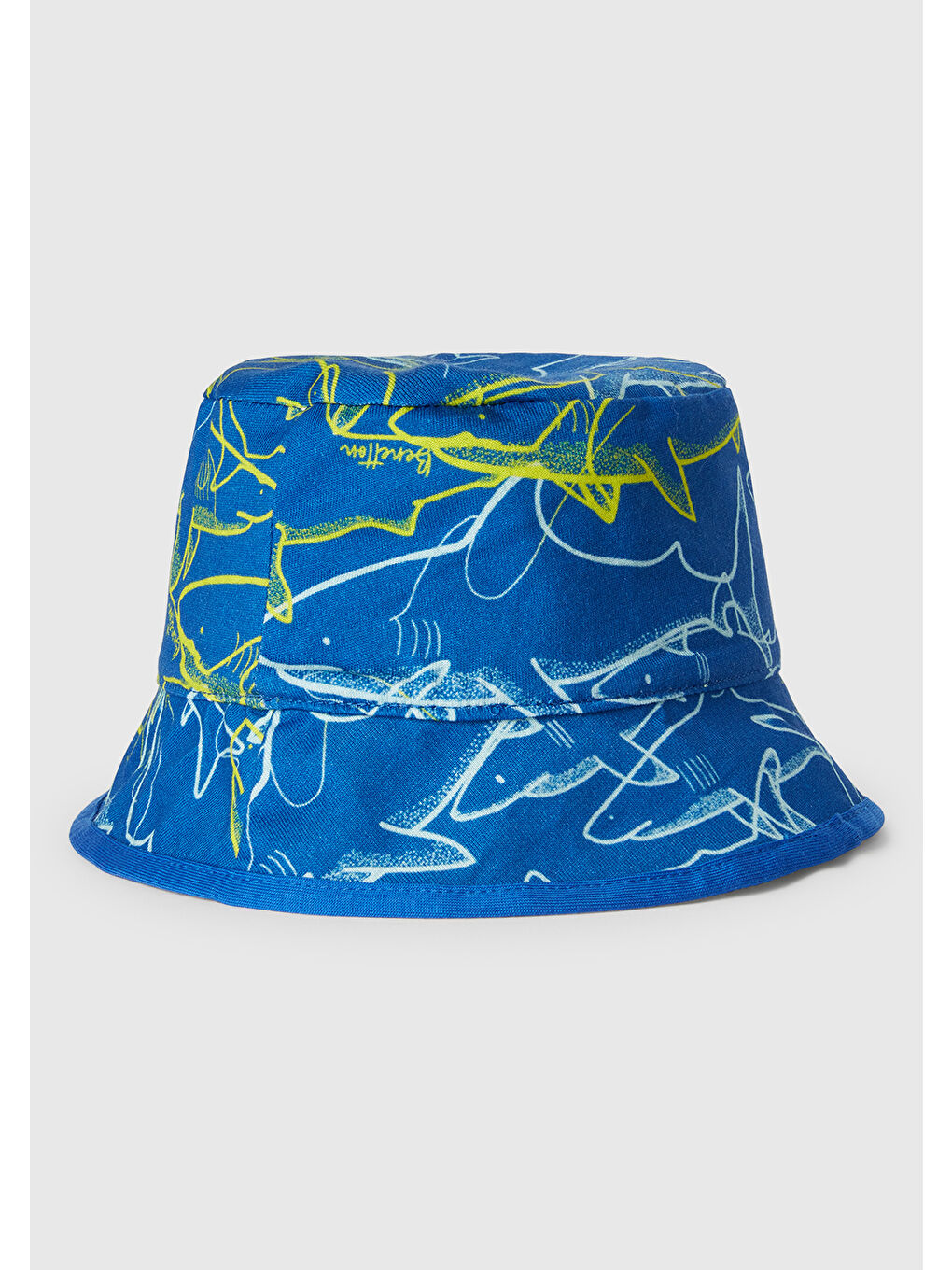 Erkek Çocuk Sarı Desenli Önü Logo Detaylı Çift Taraflı Bucket Şapka-1