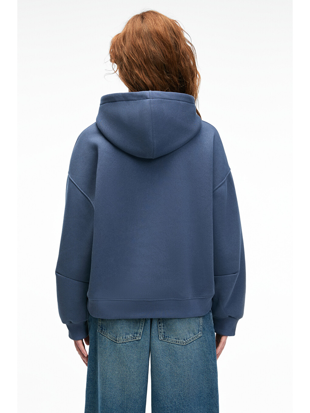 Evantıa Kadın Baskılı Oversize Kapüşonlu Nakış Detaylı Kanguru Cep Lacivert Sweatshirt-5