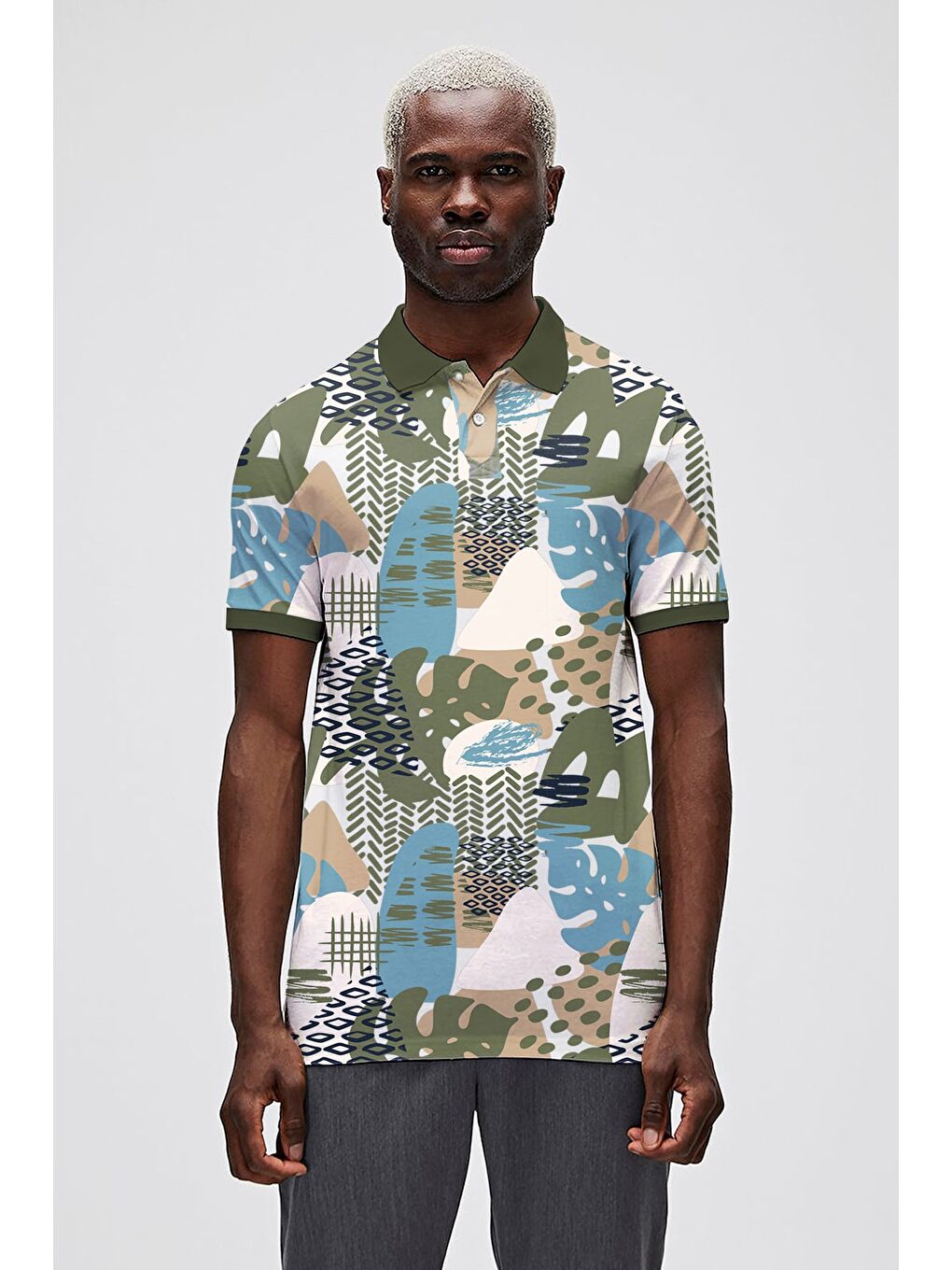 Bota Soluk Yeşil Polo Yaka Erkek Baskılı Tişört