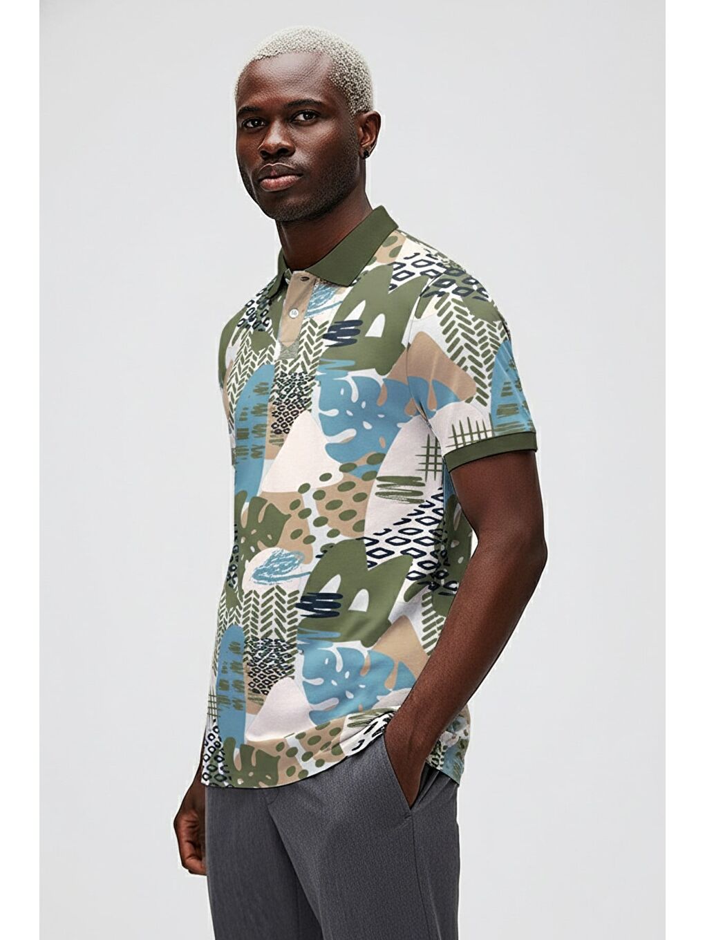 Bota Soluk Yeşil Polo Yaka Erkek Baskılı Tişört-1