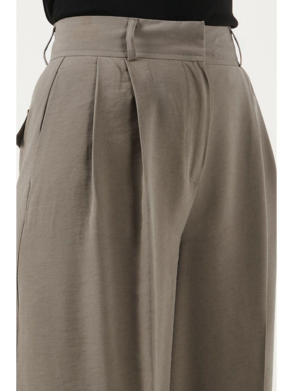 Haki Wide Leg Yüksek Bel Geniş Paça Pileli Kadın Pantolon 6923871-5