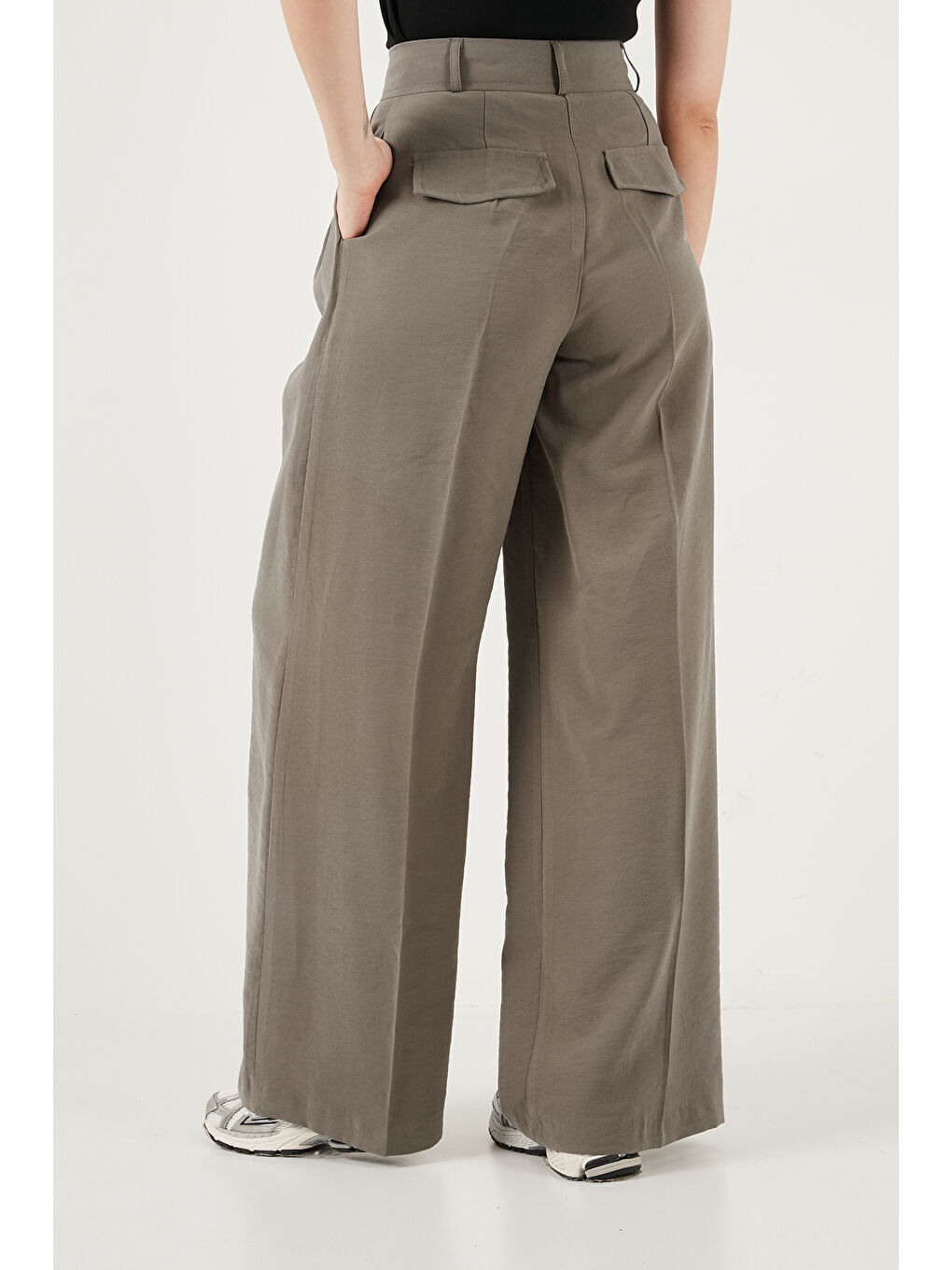 Haki Wide Leg Yüksek Bel Geniş Paça Pileli Kadın Pantolon 6923871-6